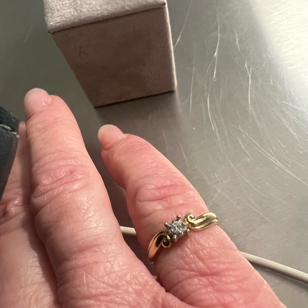 14k Solid Yellow Gold Tiny Diamond Ring - image 2